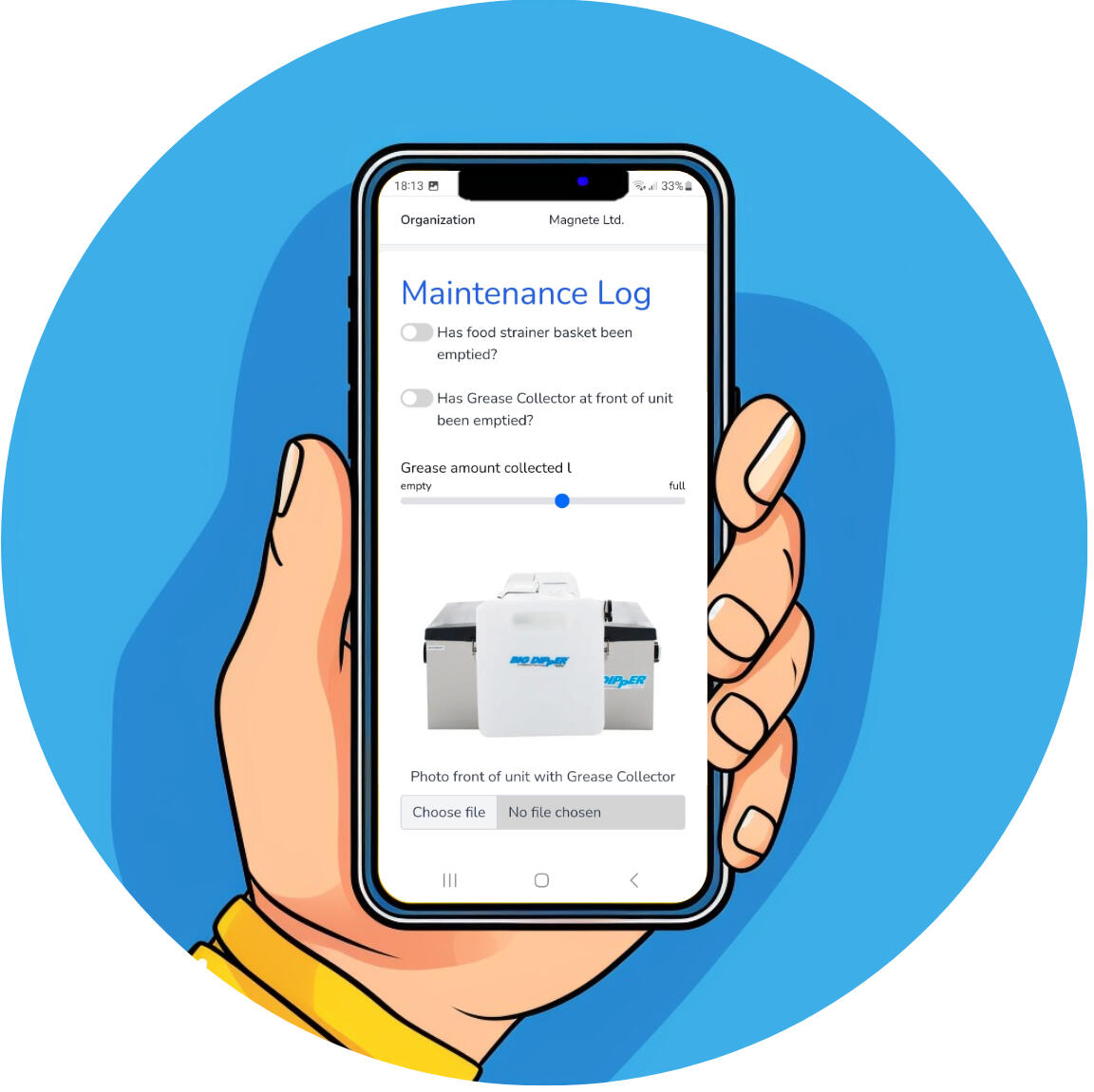 User-friendly interface of the Big Dipp App for grease trap monitoring